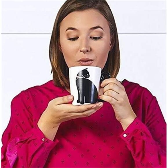 White Ceramic Coffee Mug or Tea Mugs: Animal Shaped Coffee Mugs with Hand Print - Picture 4 of 8